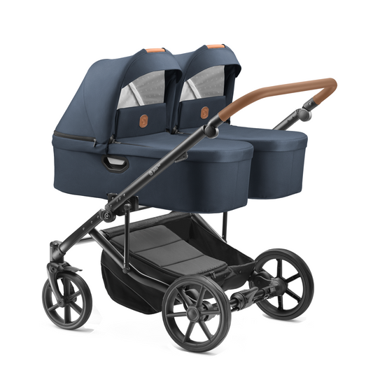 Carucior pentru gemeni Jedo Duo Standard 2 in 1 Blumarin/Cognac 2 in 1 reversibil cadru de aluminiu latime 79,5 cm