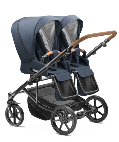 Carucior pentru gemeni Jedo Duo Standard 2 in 1 Blumarin/Cognac 2 in 1 reversibil cadru de aluminiu latime 79,5 cm