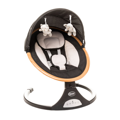 Leagan electric cu telecomanda 4Baby Rock'n Relax Wood Negru, max. 9 Kg, telecomanda, 5 viteze, 12 melodii, timer, USB