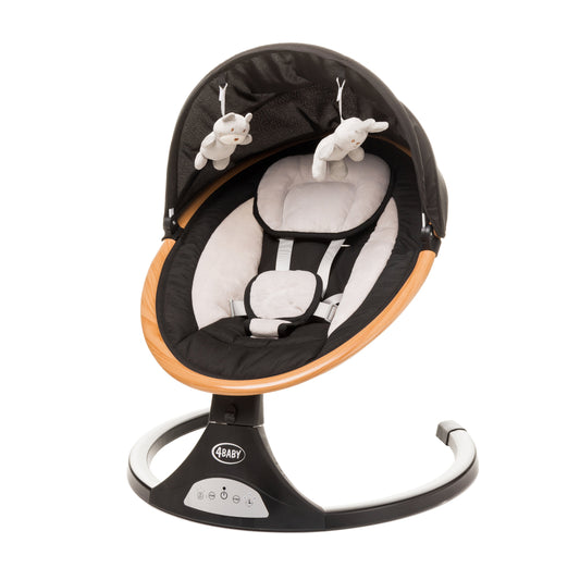 Leagan electric cu telecomanda 4Baby Rock'n Relax Wood Negru, max. 9 Kg, telecomanda, 5 viteze, 12 melodii, timer, USB