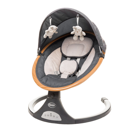 Leagan electric cu telecomanda 4Baby Rock'n Relax Wood Gri, max. 9 Kg, telecomanda, 5 viteze, 12 melodii, timer, USB