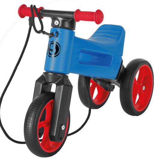 Bicicleta fara pedale 2 in 1, 18+ luni, pneuri si manere de cauciuc, 4 nivele de reglaj pe inaltime, Funny Wheels Rider SuperSport Blue/Red