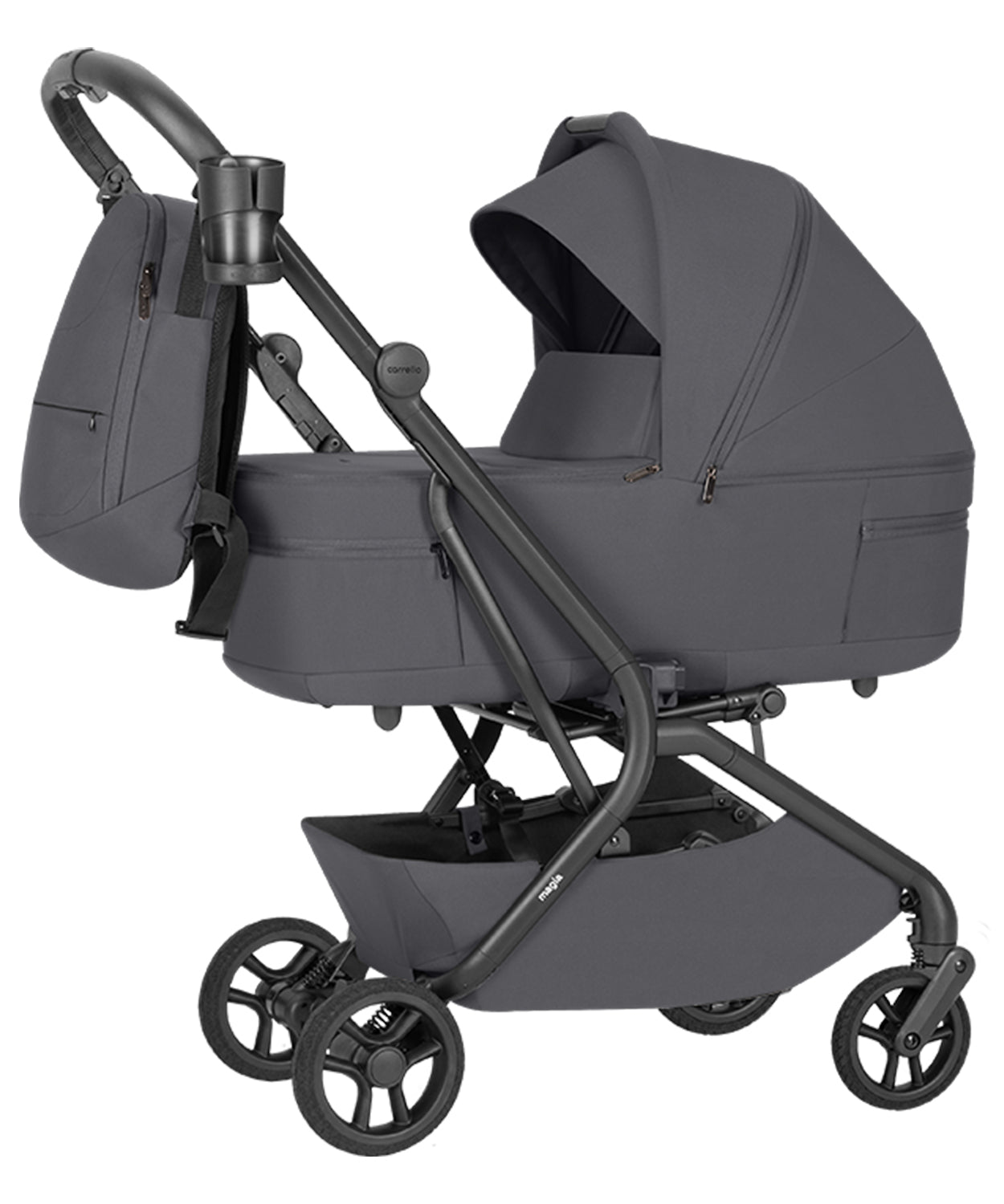 Carucior copii compact Carrello Magia 2.0 CRL-6655 2 in 1 Elm Grey, dimensiuni bagaj de mana, max. 22 Kg, adaptori cos auto