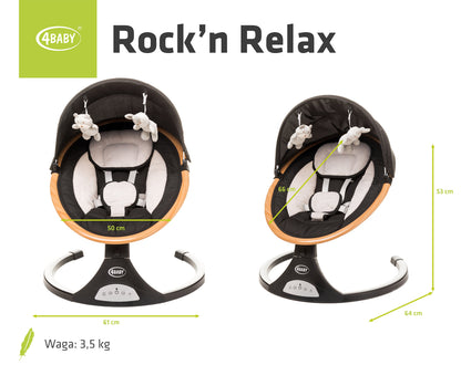 Leagan electric cu telecomanda 4Baby Rock'n Relax Wood Negru, max. 9 Kg, telecomanda, 5 viteze, 12 melodii, timer, USB
