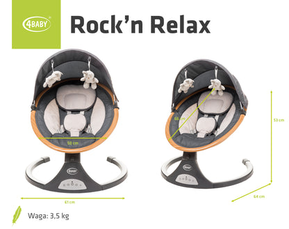 Leagan electric cu telecomanda 4Baby Rock'n Relax Wood Gri, max. 9 Kg, telecomanda, 5 viteze, 12 melodii, timer, USB