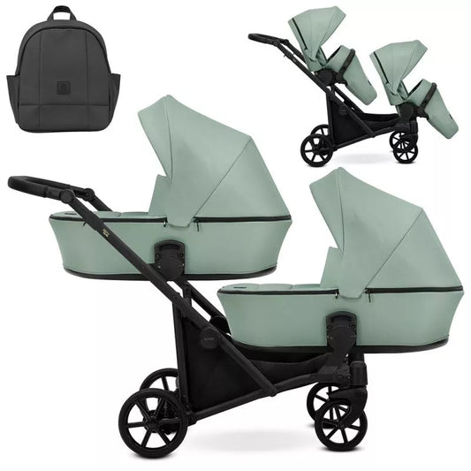 Carucior pentru gemeni Kunert Brav Duo 2 in 1 Menta/cadru Negru