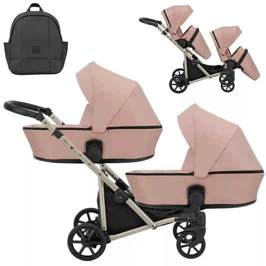 Carucior pentru gemeni Kunert Brav Duo 2 in 1 Roz/cadru Champagne