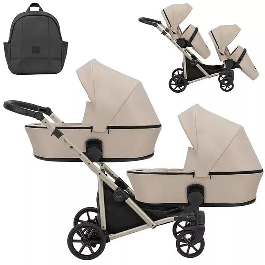 Carucior pentru gemeni Kunert Brav Duo 2 in 1 Crem/cadru Champagne