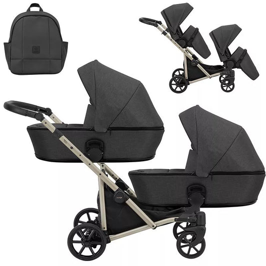 Carucior pentru gemeni Kunert Brav Duo 2 in 1 Grafit/cadru Champagne