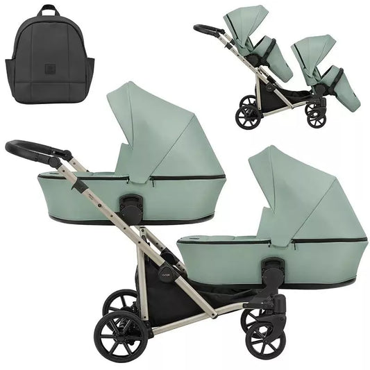 Carucior pentru gemeni Kunert Brav Duo 2 in 1 Menta/cadru Champagne