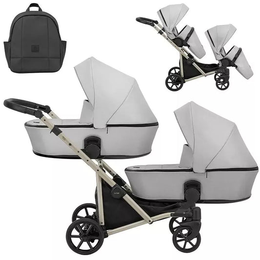 Carucior pentru gemeni Kunert Brav Duo 2 in 1 Gri/cadru Champagne