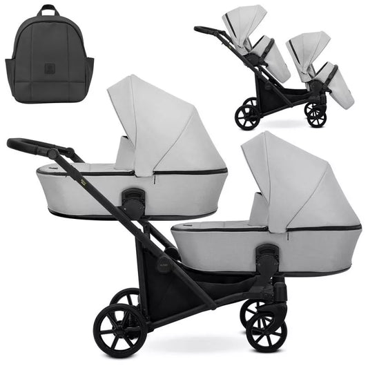 Carucior pentru gemeni Kunert Brav Duo 2 in 1 Gri/cadru Negru