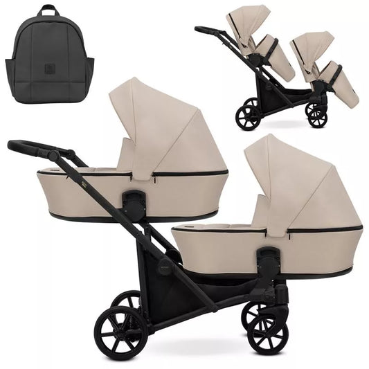 Carucior pentru gemeni Kunert Brav Duo 2 in 1 Crem/cadru Negru