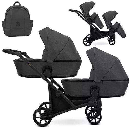 Carucior pentru gemeni Kunert Brav Duo 2 in 1 Grafit/cadru Negru