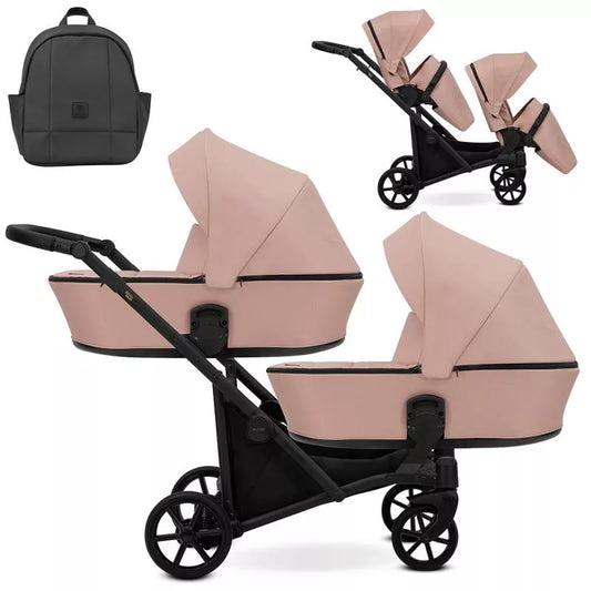 Carucior pentru gemeni Kunert Brav Duo 2 in 1 Roz/cadru Negru