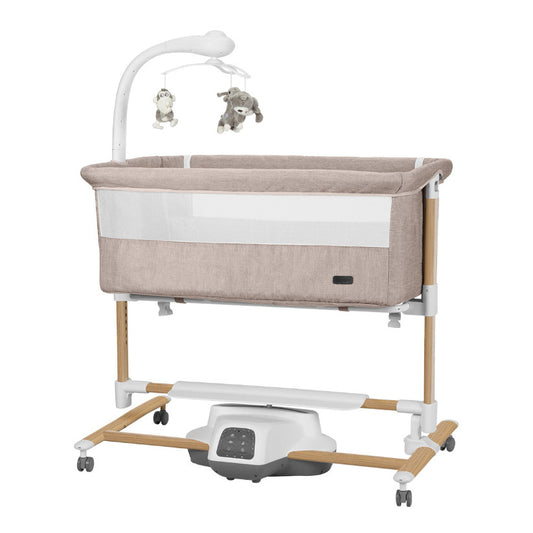 Patut leagan electric Carrello Bloom Cream Beige, max. 9 kg, 85x50 cm, cu senzor de miscare, telecomanda, 7 moduri de leganare, 5 viteze, timer, carusel electric cu proiector