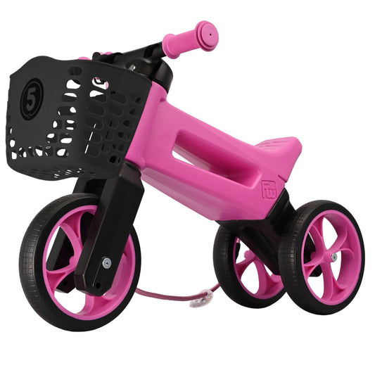 Bicicleta fara pedale cu cosulet pentru ghidon, 2 in 1, 18+ luni, pneuri si manere de cauciuc, 4 nivele de reglaj pe inaltime, Funny Wheels Rider SuperSport Violet/Black