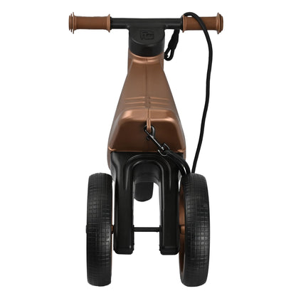 Bicicleta fara pedale cu cosulet pentru ghidon, 2 in 1, 18+ luni, pneuri si manere de cauciuc, 4 nivele de reglaj pe inaltime, Funny Wheels Rider SuperSport Copper/Black