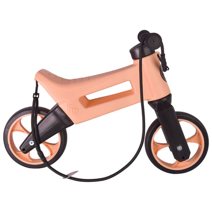 Bicicleta fara pedale cu cosulet pentru ghidon, 2 in 1, 18+ luni, pneuri si manere de cauciuc, 4 nivele de reglaj pe inaltime, Funny Wheels Rider SuperSport Pastel Apricot/Black