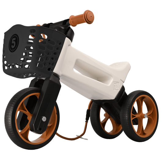 Bicicleta fara pedale cu cosulet pentru ghidon, 2 in 1, 18+ luni, pneuri si manere de cauciuc, 4 nivele de reglaj pe inaltime, Funny Wheels Rider SuperSport Pearl/Black