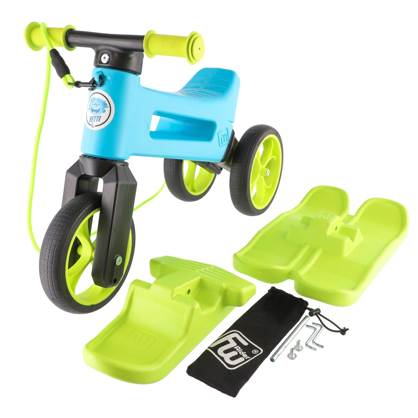 Bicicleta fara pedale Funny Wheels Rider YETTI SUPERPACK 3 in 1 Blue/Lime