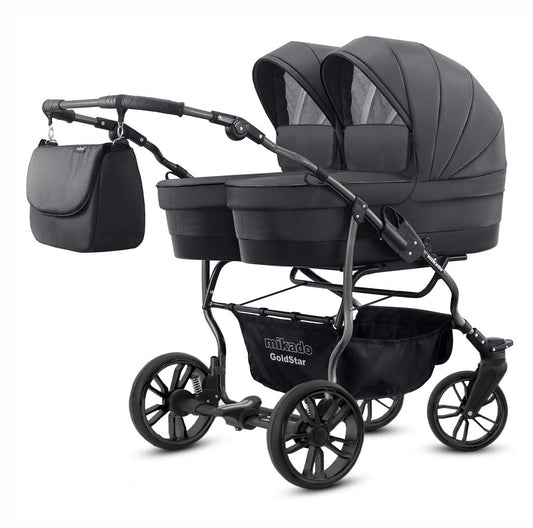 Carucior pentru gemeni 2 in 1 Mikado Goldstar GS-10 Grafit/Cadru negru/Roti negru carucior-gemeni