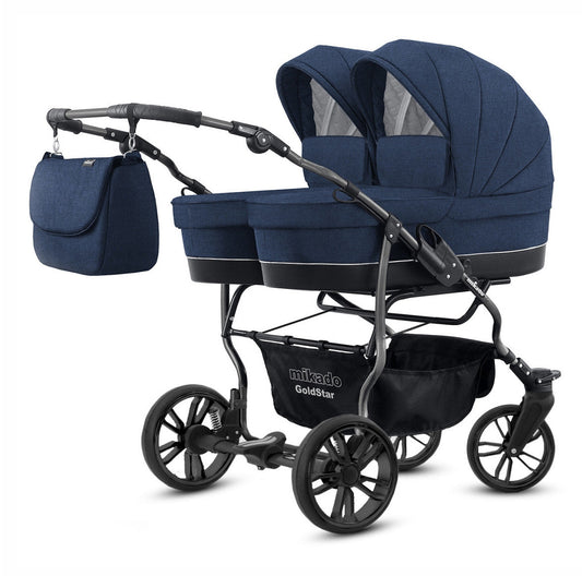 Carucior pentru gemeni 2 in 1 Mikado Goldstar GS-13 Navy/Cadru negru/Roti negru carucior-gemeni