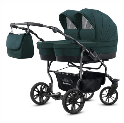 Carucior pentru gemeni 2 in 1 Mikado Goldstar GS-17 Kaki/Cadru negru/Roti negru carucior-gemeni