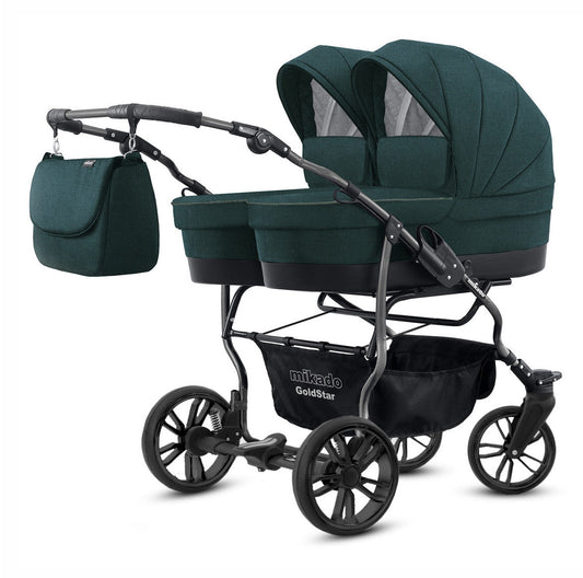 Carucior pentru gemeni 2 in 1 Mikado Goldstar GS-17 Kaki/Cadru negru/Roti negru carucior-gemeni