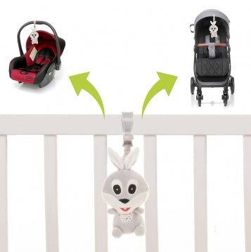 Jucarie de plus pentru carucior/patut 4Baby SQUEEZE Iepurasi Gri