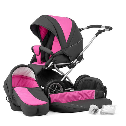 Carucior pentru gemeni clasic Nativo Classico Duo Grafit/Roz model clasic scaune reversibile roti gonflabile mari