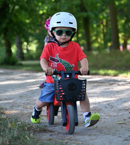 Bicicleta fara pedale cu cosulet pentru ghidon, 2 in 1, 18+ luni, pneuri si manere de cauciuc, 4 nivele de reglaj pe inaltime, Funny Wheels Rider SuperSport Dakar Podmol/White
