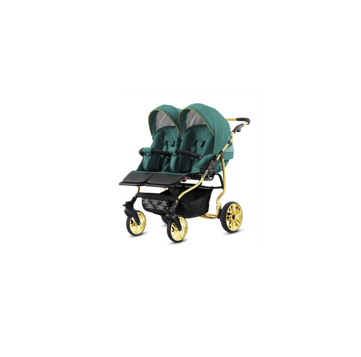 Carucior pentru gemeni 2 in 1 Mikado Goldstar GS-09 Smarald/Cadru gold/Roti gold carucior-gemeni