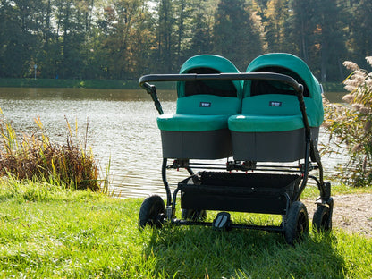 Carucior pentru gemeni Riko Basic Saxo Latte scaune reversibile roti cu aer carucior-gemeni